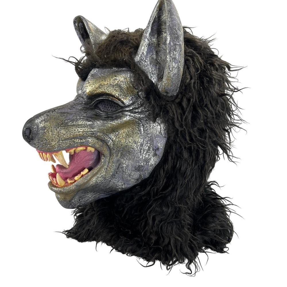 Vtg Werewolf Mask Full Head Faux Fur Black Gray Wolf Monster Halloween Costume